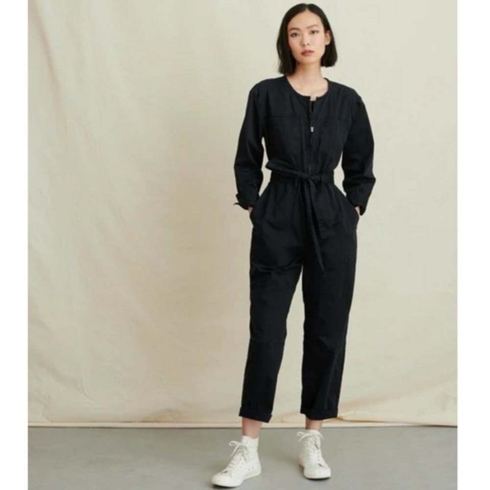 Alex Mill • Jo Belted Jumpsuit black twill utility boilersuit coverall tie waist